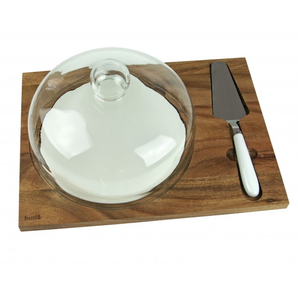Serving board with glass shade and...